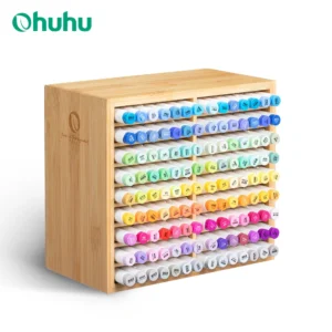 Ohuhu Bamboo Marker Organizer - Wooden Desktop Storage for 126 Markers & Pens