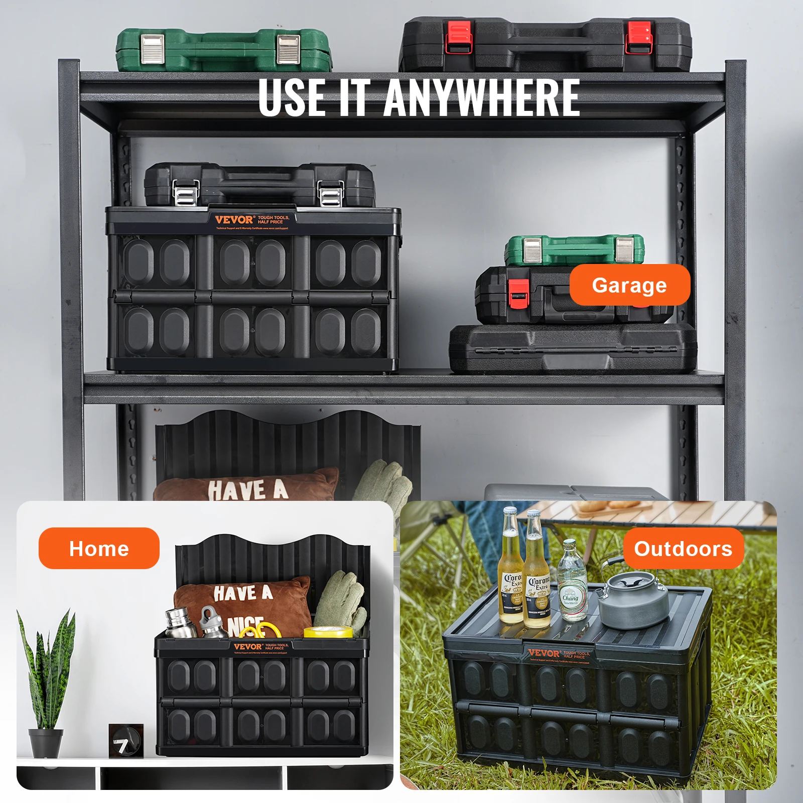 Collapsible Storage Bins - Set of 3 Stackable Utility Crates with Lids - Image 6