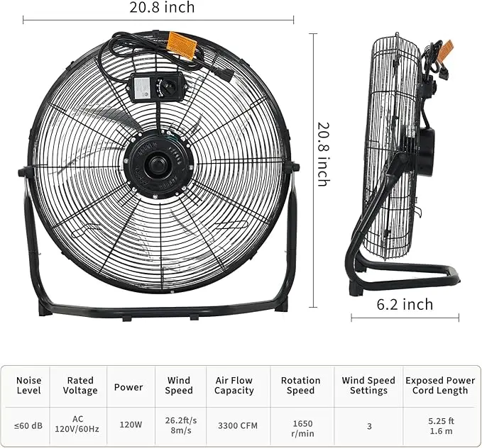 Heavy Duty High Velocity Floor Fan - 3-Speed, 360° Adjustable Tilt - Image 8