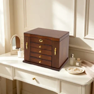 5 Layer Jewelry Storage Box, Wooden Jewelry Box, with Lock, Large Capacity Jewelry Organizer, Brown