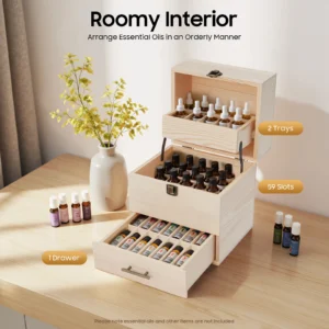 3-Tier Wooden Essential Oil Storage Organizer - 59 Slots for 10ml/15ml Bottles
