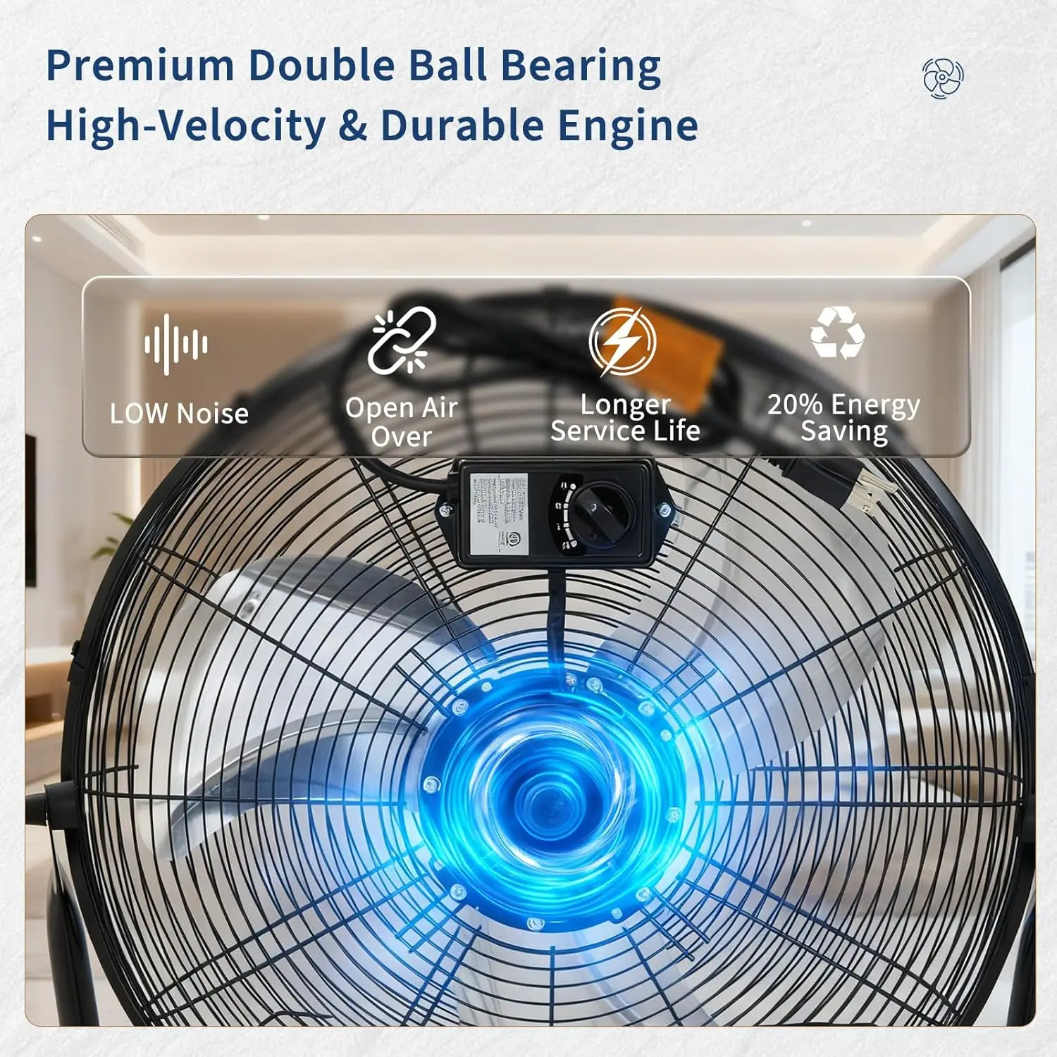 Heavy Duty High Velocity Floor Fan - 3-Speed, 360° Adjustable Tilt - Image 4