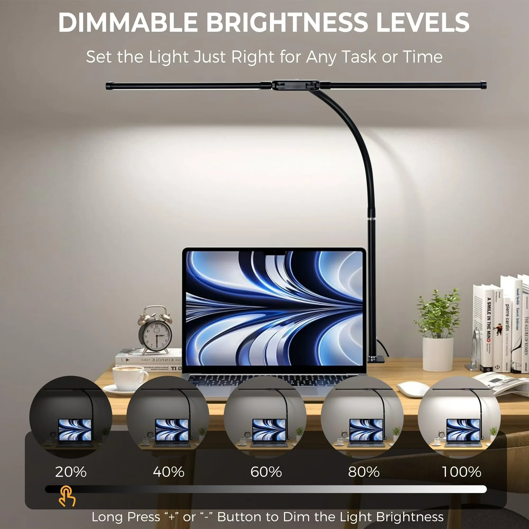 LED Desk Lamp with Clamp - Dual Head Dimmable, USB Adjustable Monitor Light - Image 6