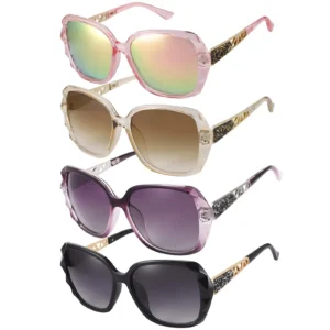 Oversized Polarized Sunglasses for Women - 4 Pair Set with Rhinestone Accents